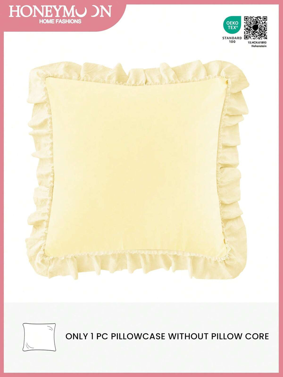 1pc Romantic French Ruffle Quilted Envelope Pillow Cover (Pillow Insert Not Included), Fashionable Romantic Decorative Throw Pillow Case Suitable For Bedroom/Dorm/Sofa, Gift For Couples & Friends. Machine Washable, Oeko-Tex Certified, Light Yellow
